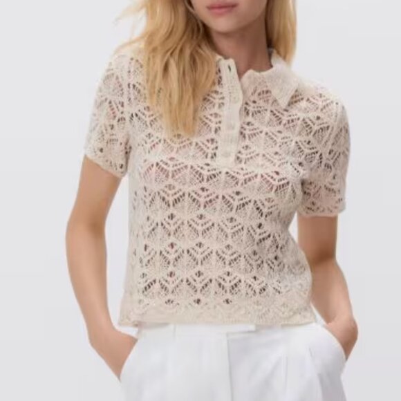 Zara Tops - Zara size large Cream Crochet half Button-Up Top